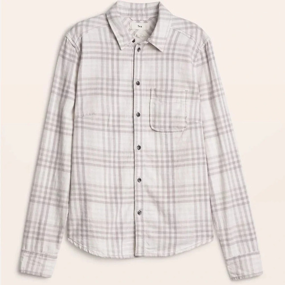 TNA Tops - Aritzia TNA Beige Brushed Flannel Plaid Button Front Yellowstone Shirt Large